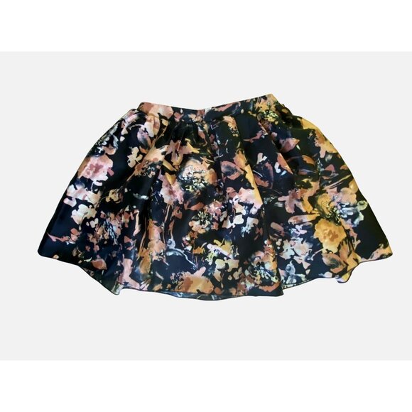Floral A Line Skirt Black Blush Watercolor Print Size 7 Feminine Cute Boho Girly - Picture 4 of 8